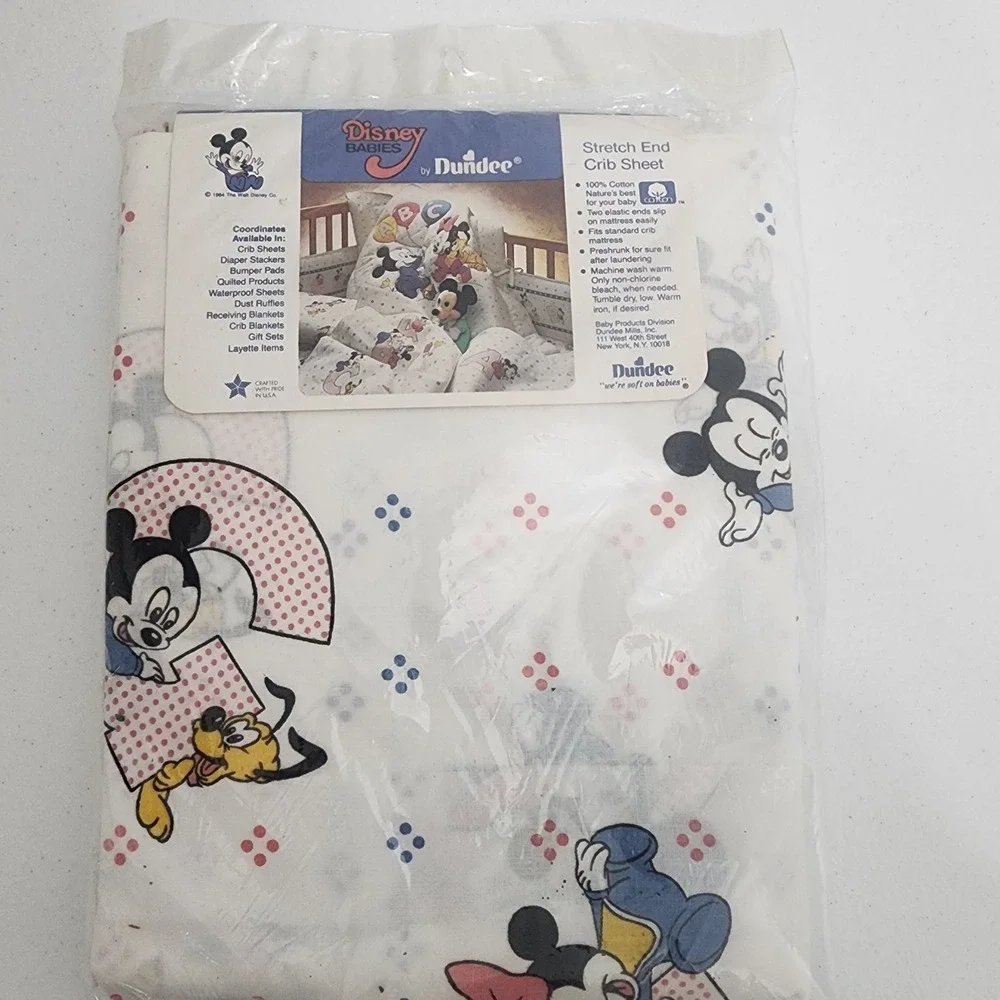 Vintage Dundee Disney Babies 1984 Crib Sheet Alphabet Pink Blue Mickey NIP NOS